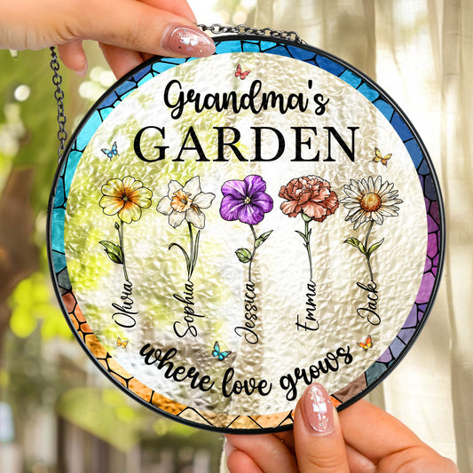 Grandma's Garden Where Love Grows - Personalized Window Hanging Suncatcher