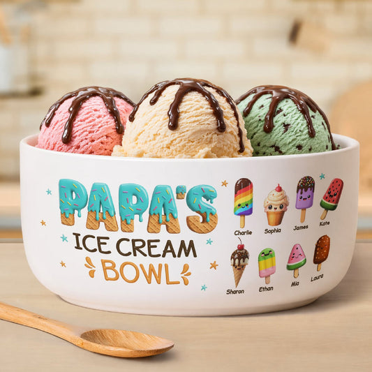 Father's Day Gifts, Grandma's Papa's Ice Cream Bowl, Custom For Dad, Mom, Grandparents - Personalized Ceramic Bowl