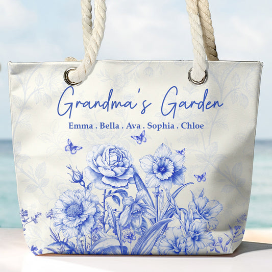 Grandma's Garden Toile De Jouy Style - Personalized Beach Bag