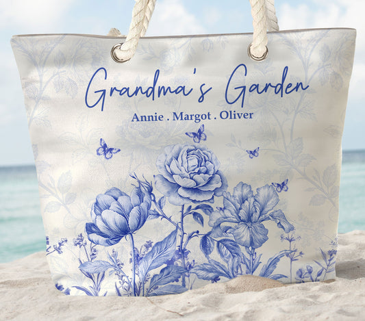 Grandma's Garden Toile De Jouy Style - Personalized Beach Bag