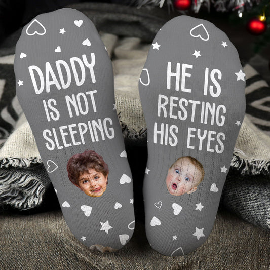 Father's Day Gifts, Grandpa, Dad Not Sleeping, He Is Resting His Eyes - Personalized Photo Crew Socks