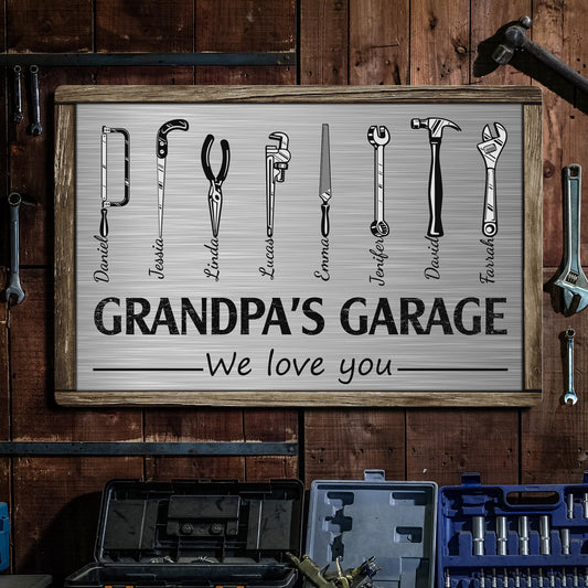 Father's Day Gifts, Grandpa's Garage - Personalized Metal Sign