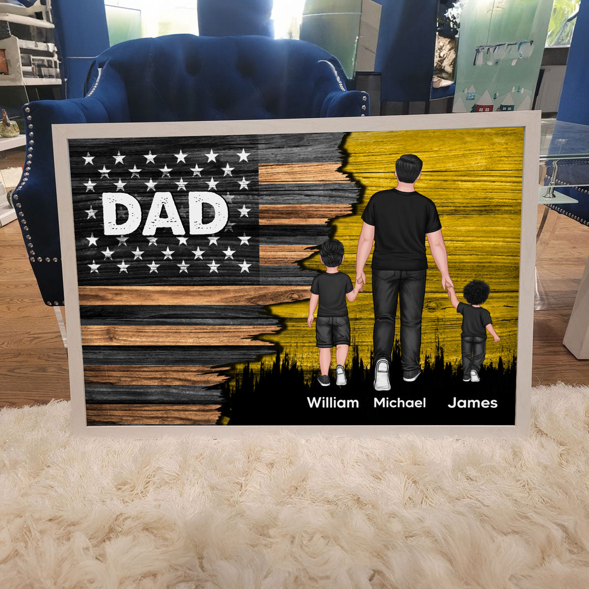 Dad Grandpa Papa Walking With Kids Half Nation Flag Personalized Horizontal Poster, For Dad, For Grandpa, For Husband