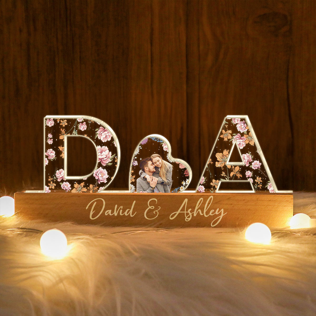 Initial Letters Couple Birth Month Custom Flower Printed LED Night Light, Anniversary  Gift for her & for him, Photo Upload