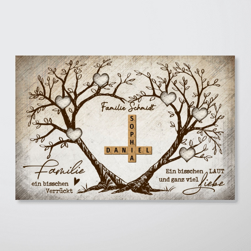 Personalisiertes Familien-Poster – Herzbaum & Kreuzwortrtsel – Fr immer verbunden – Geschenk fr Familie, Mann & Frau