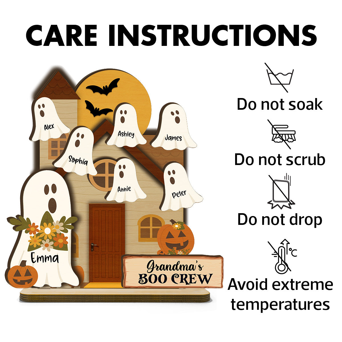 Grandma's Boo Crew Halloween Tiered Tray Decor Personalized 2-Layer Standing Wooden Plaque
