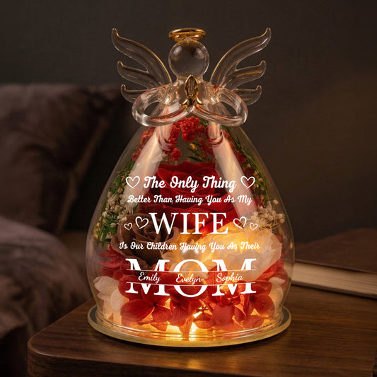 Having You As My Wife Mother's Day Gift For Wife - Personalized Flower In Glass Angel Figurines