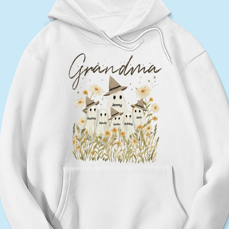 Cute Ghost Grandma And Kids In Wildflowers Spooky Fall Personalized Sweatshirt