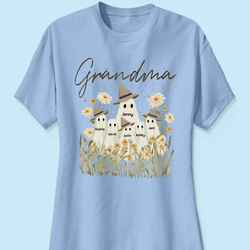 Cute Ghost Grandma And Kids In Wildflowers Spooky Fall Personalized Sweatshirt