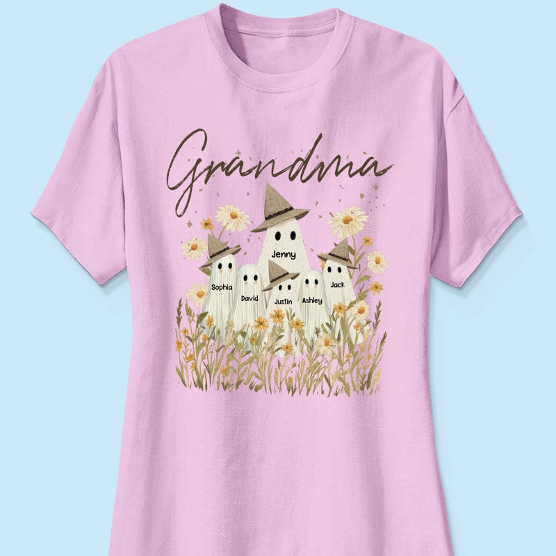 Cute Ghost Grandma And Kids In Wildflowers Spooky Fall Personalized Sweatshirt