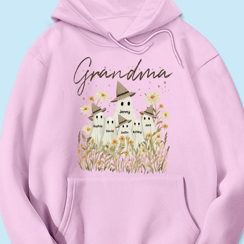 Cute Ghost Grandma And Kids In Wildflowers Spooky Fall Personalized Sweatshirt