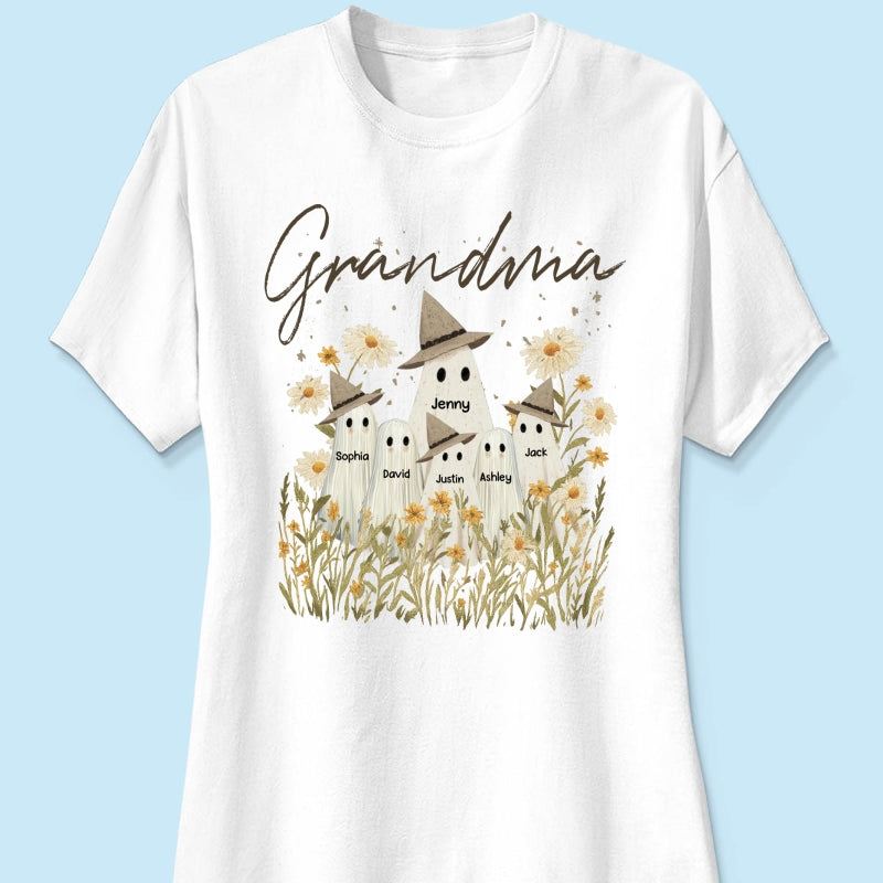 Cute Ghost Grandma And Kids In Wildflowers Spooky Fall Personalized Sweatshirt