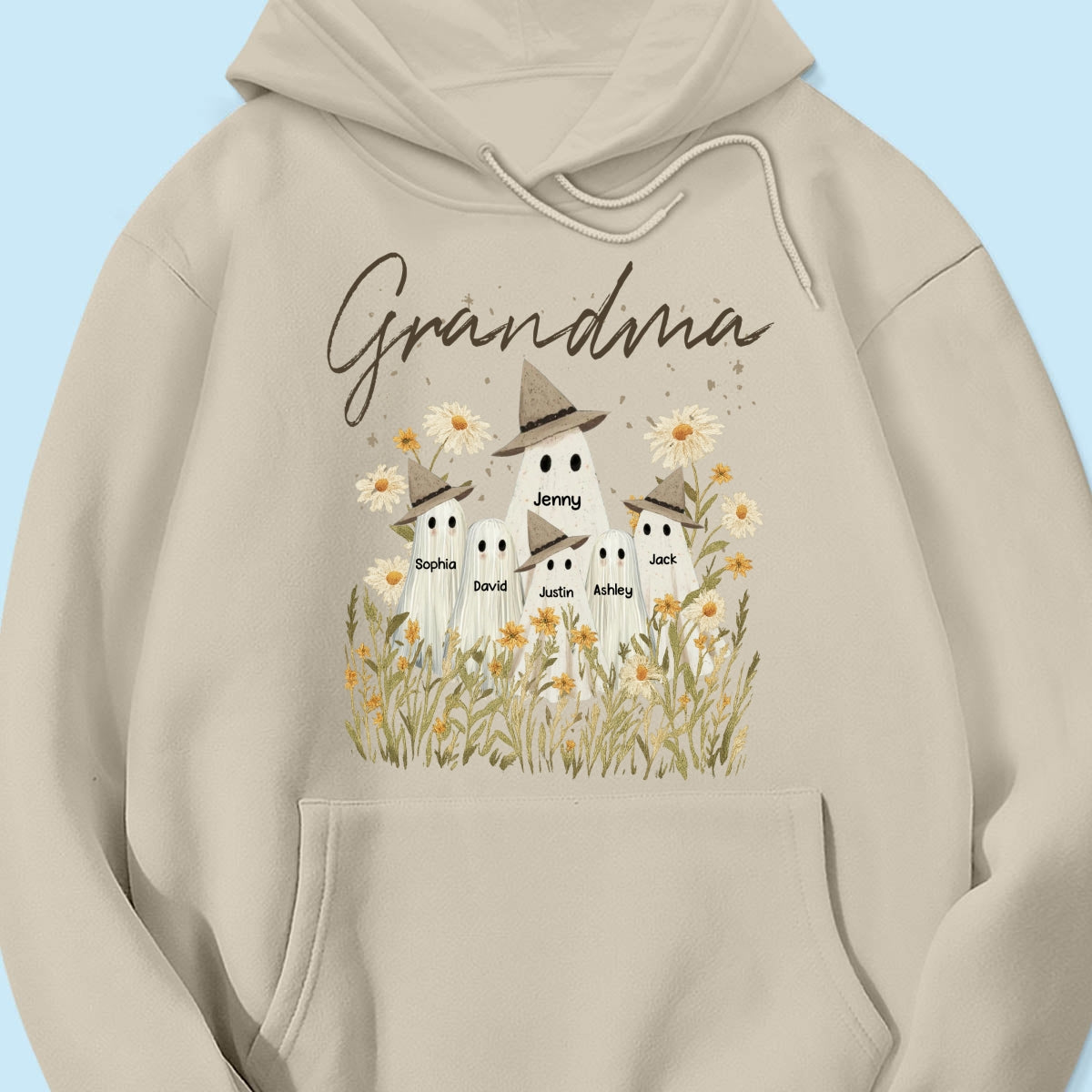 Cute Ghost Grandma And Kids In Wildflowers Spooky Fall Personalized Sweatshirt