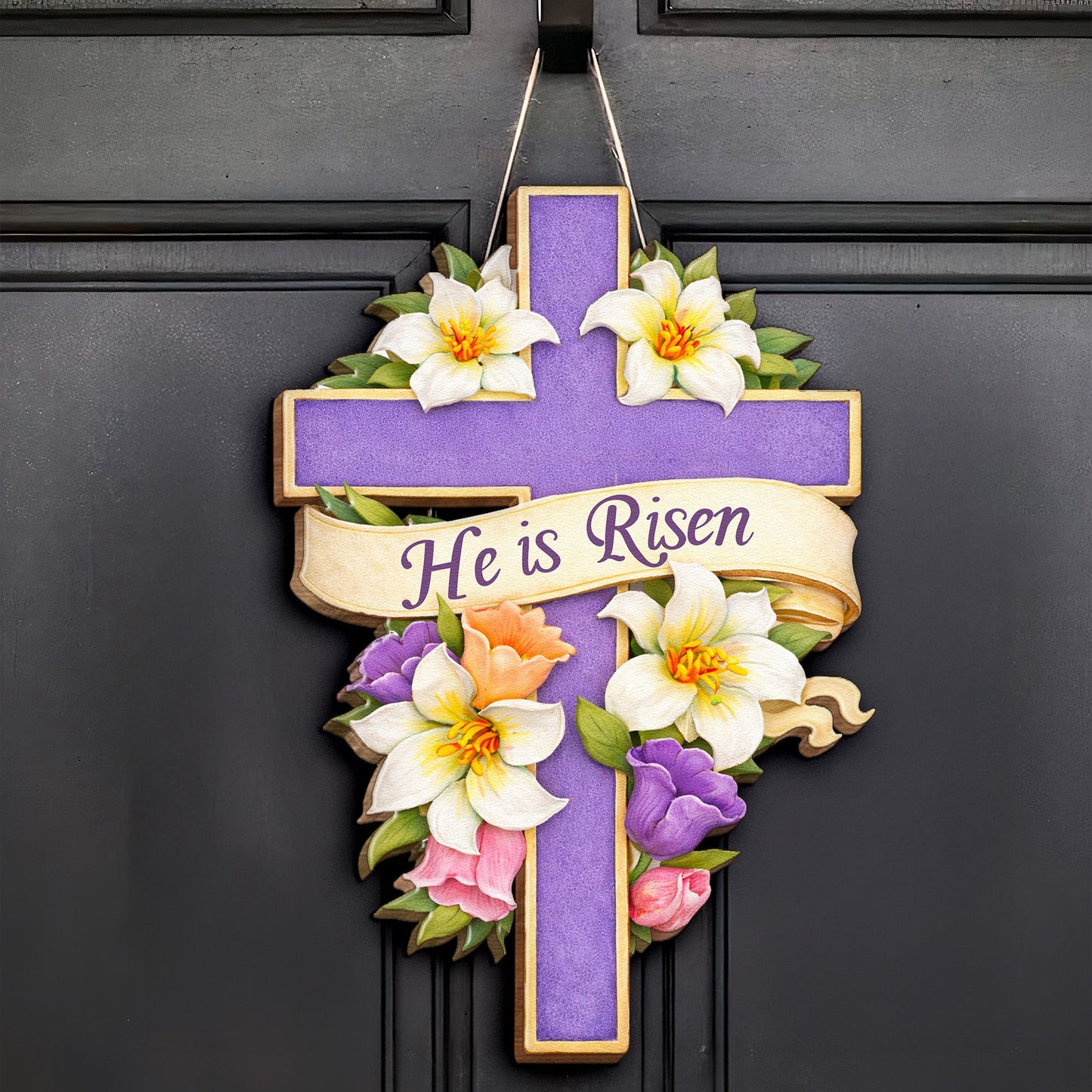 He Is Risen Easter Cross Decor - Personalized Wood Sign