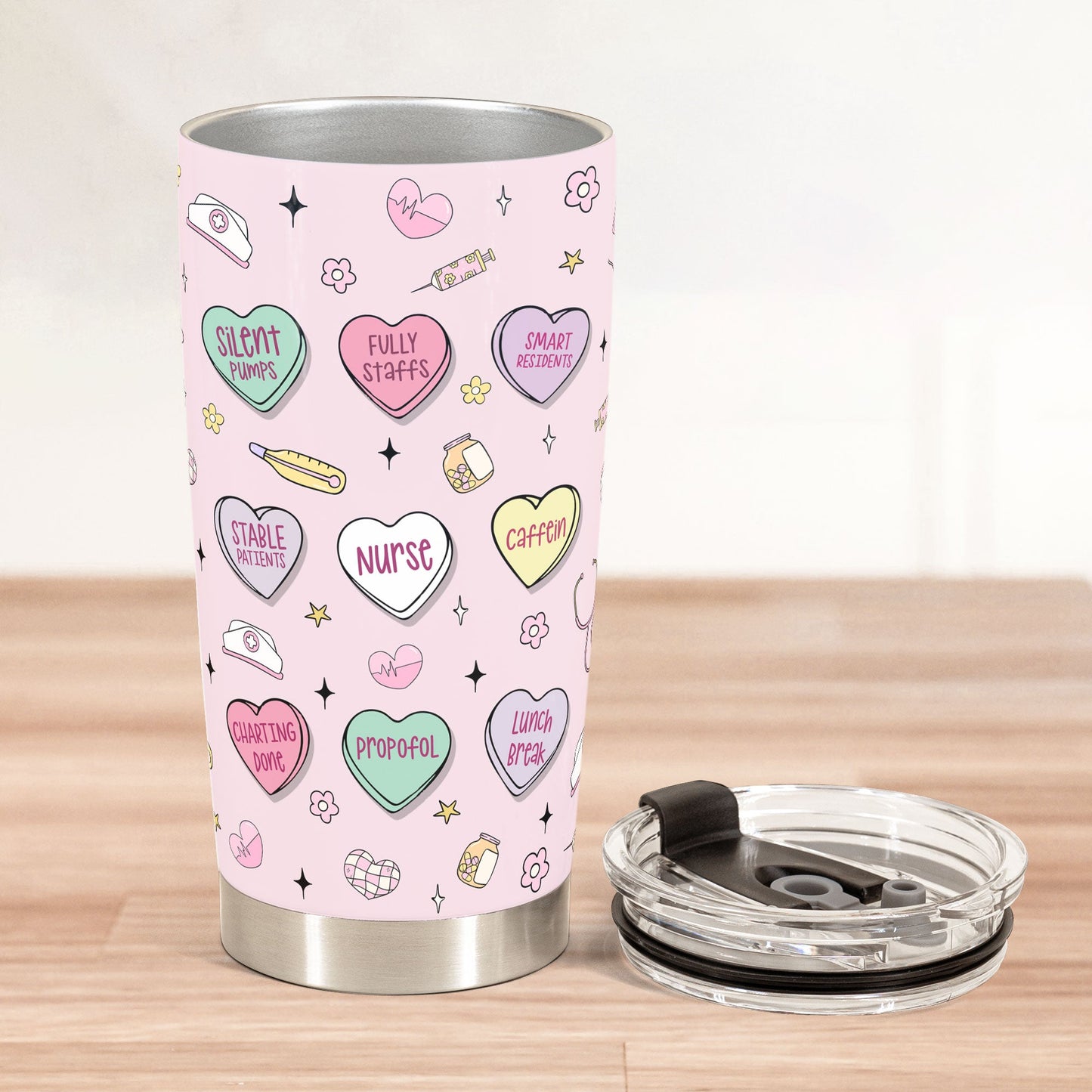 Hearts Nurse Inflated Print - Personalized Tumbler Cup