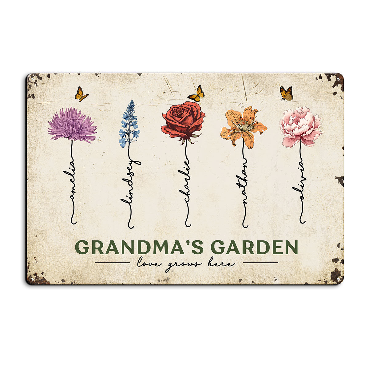 Grandma‘s Garden Birth Flowers Garden Decor Gift For Grandma Personalized Metal Sign