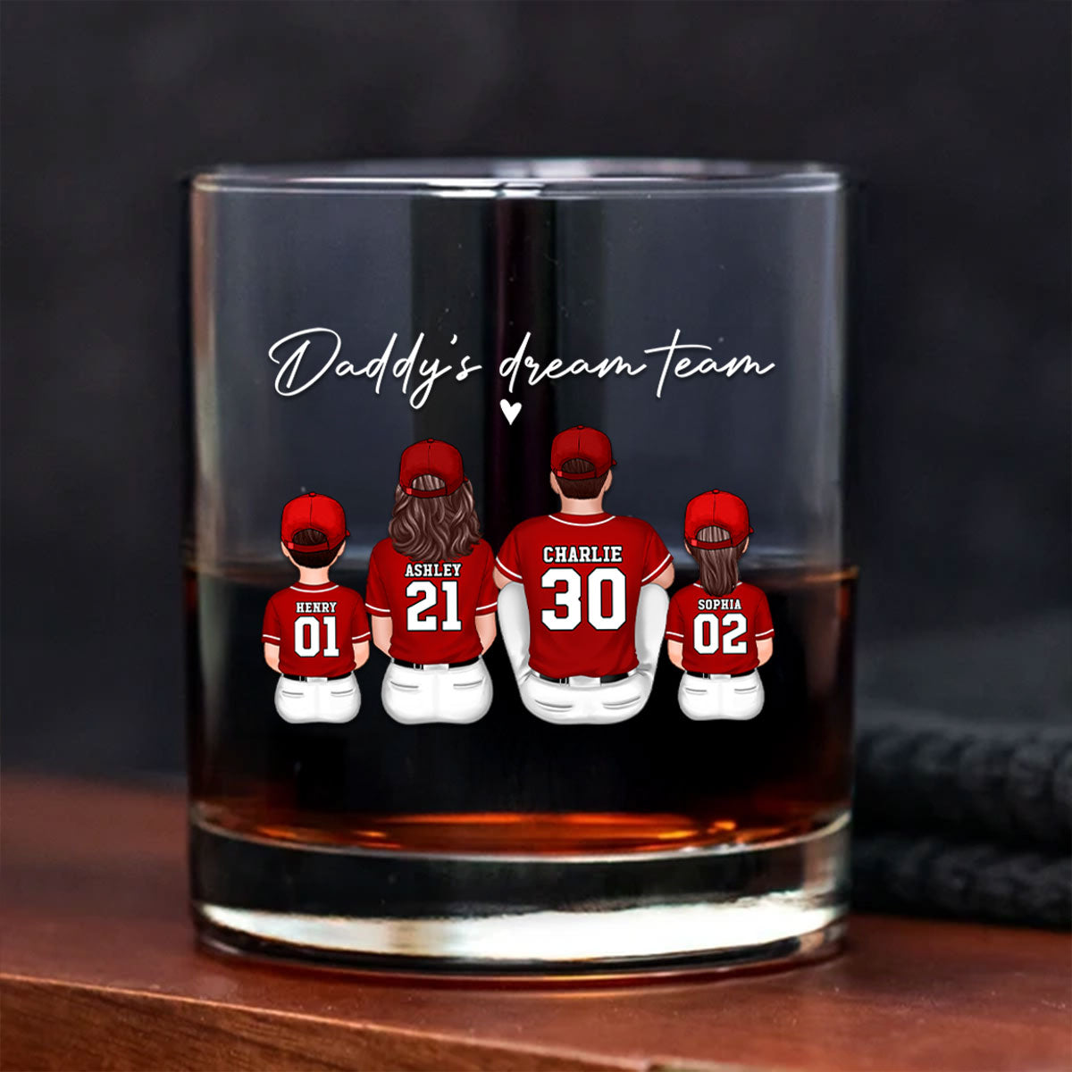 Baseball Daddy's Dream Team Personalized Wine Glass, Father's Day Gift for Dad, Gift for Husband