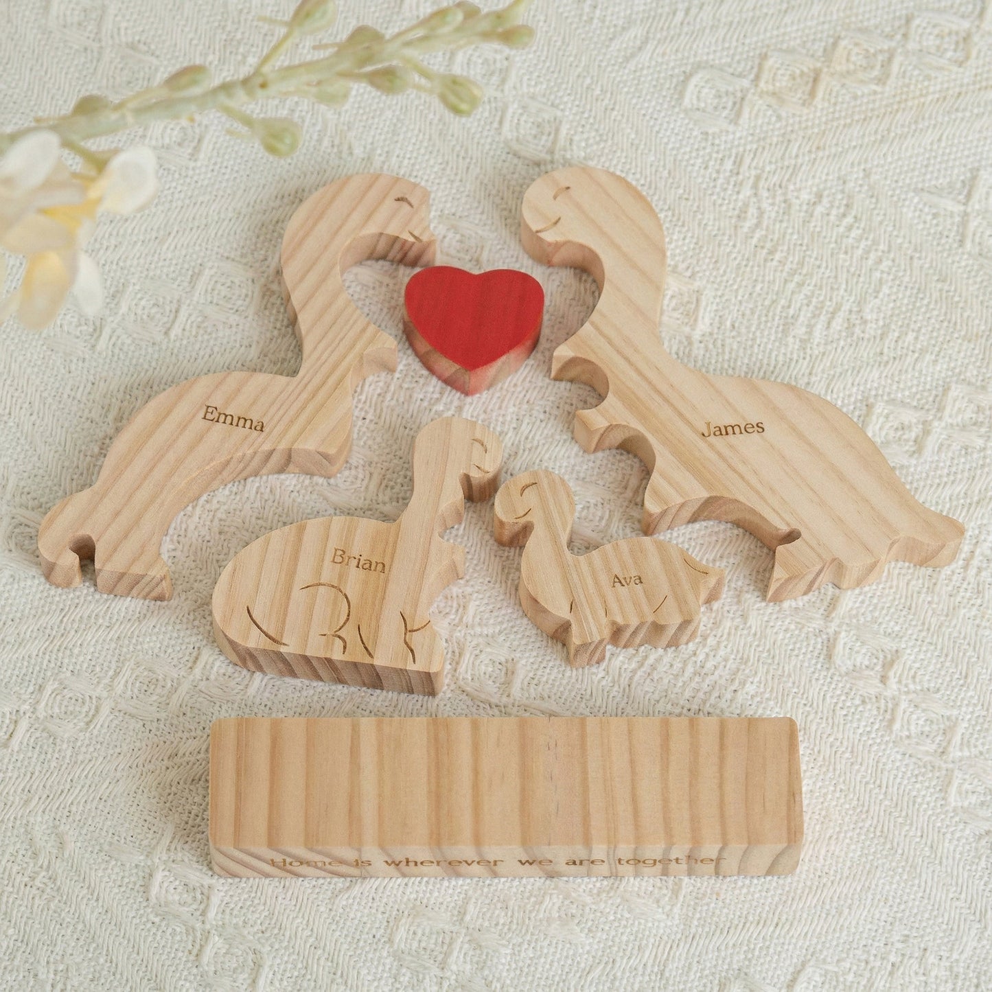 Home Is Where We Are Together Dinosaur Family Puzzle - Personalized Wooden Family Puzzle