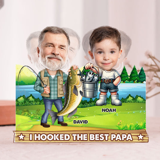 Father's Day Gifts, Hooked The Best Papa - Personalized Photo Shaking Head Acrylic Standee