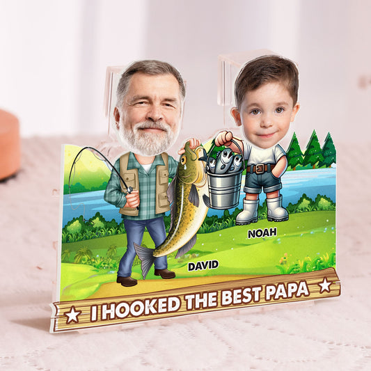Father's Day Gifts, Hooked The Best Papa - Personalized Photo Shaking Head Acrylic Standee