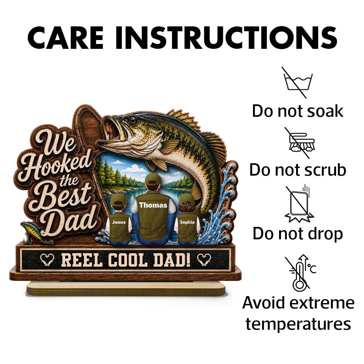 We Hooked The Best Dad Grandpa Back View 2D Flat - Personalized 2-Layered Wooden Plaque -  Gift For Fishing Lovers