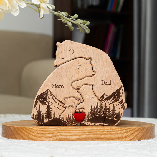 Father's Day Gifts, Hugging Bear Family New Version - Personalized Wooden Bear Family Puzzle