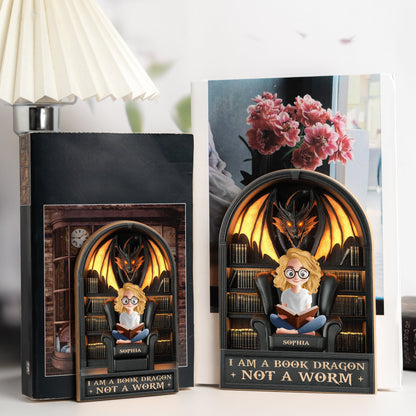 I Am A Book Dragon Not A Worm - Custom Wood Book Ends