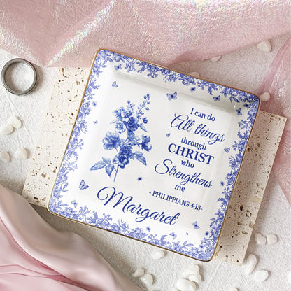 I Can Do All Things Through Christ Toile De Jouy - Personalized Jewelry Dish