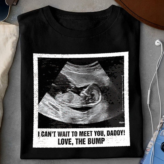 Father's Day Gifts, I Can't Wait To Meet You Surprising Gift For Dad To Be - Personalized Photo Sequin Shirt