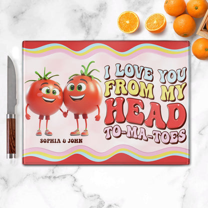 I Love You From Head Tomatoes - Personalized Glass Cutting Board