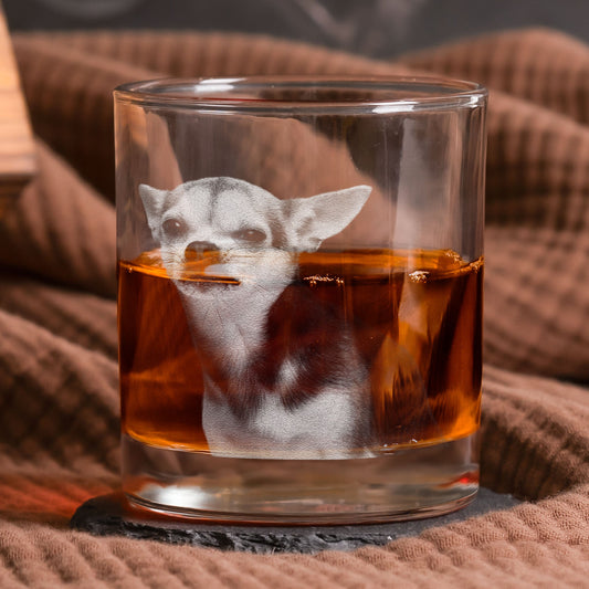 Father's Day Gifts, I Woof You Dad - Personalized Whiskey Glass With Photo