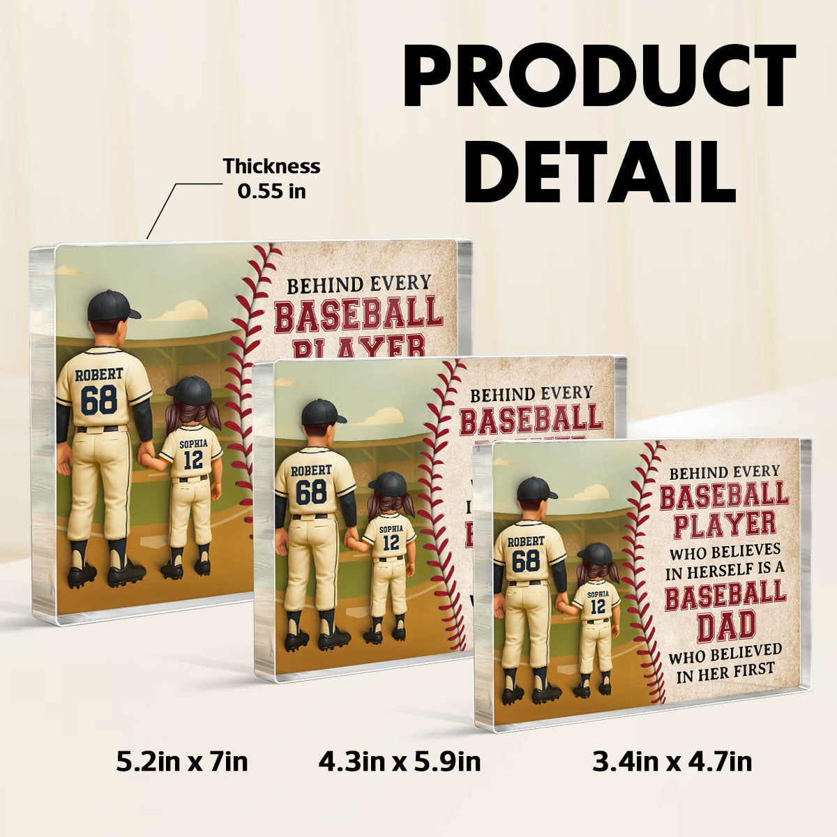 Behind Every Baseball Player Who Believed in himself is a Baseball Dad who Believed in him First Personalized Acrylic Block Plaque,  Gift for Dad
