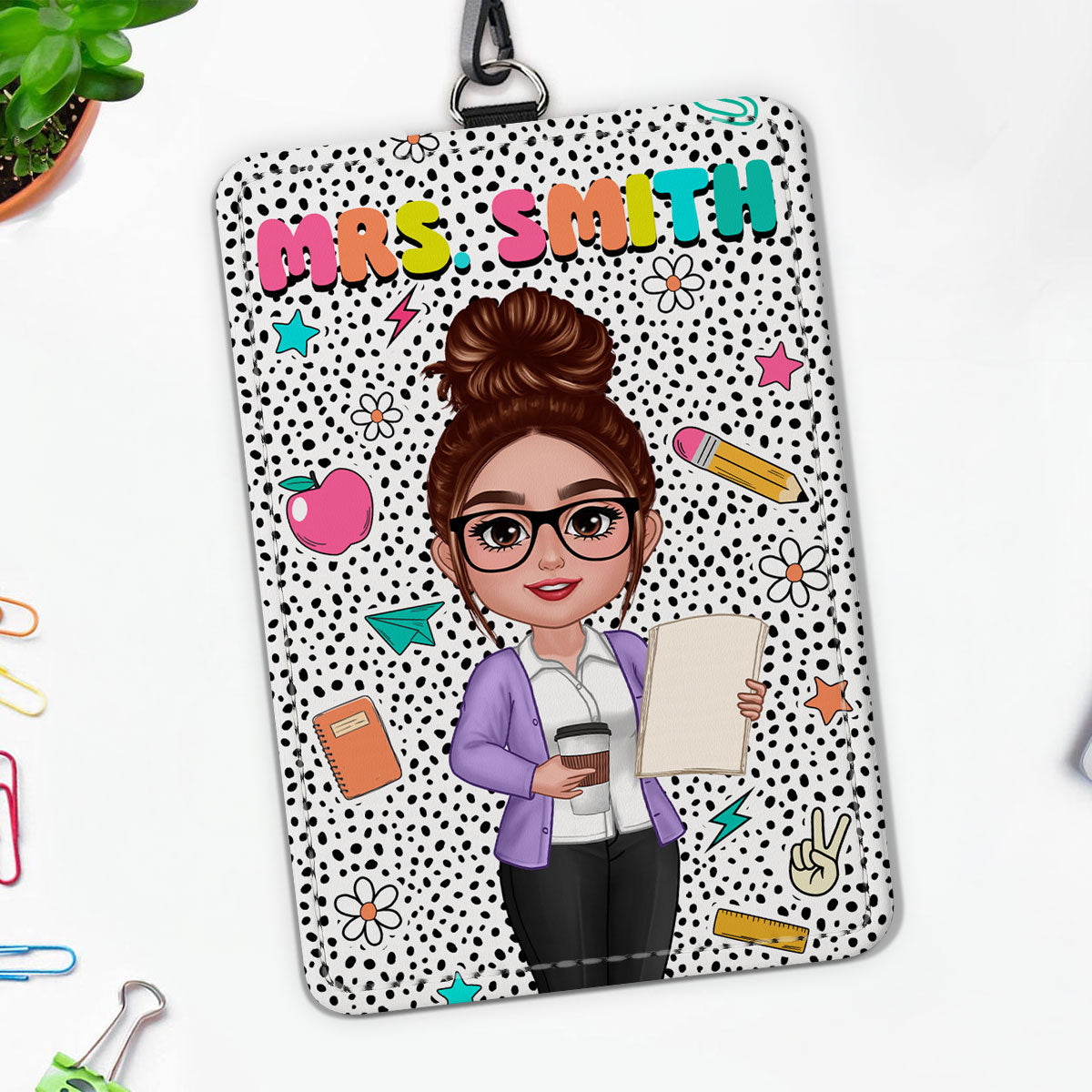Teacher Dalmatian Pattern Colorful Personalized ID Badge Holder| Back To School Gifts