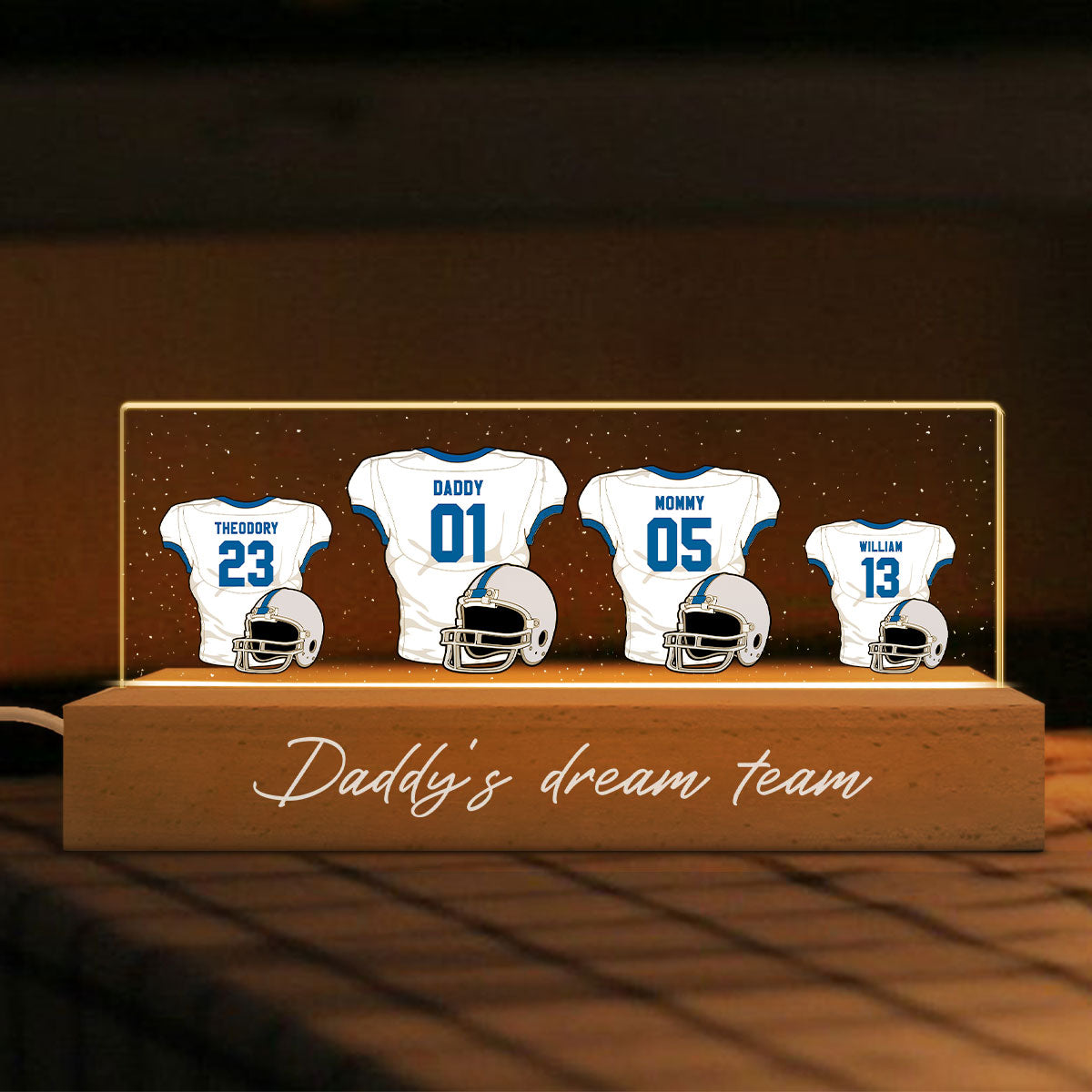 Daddy‘s Dream Team American Football Personalized Acrylic Block LED Night Light