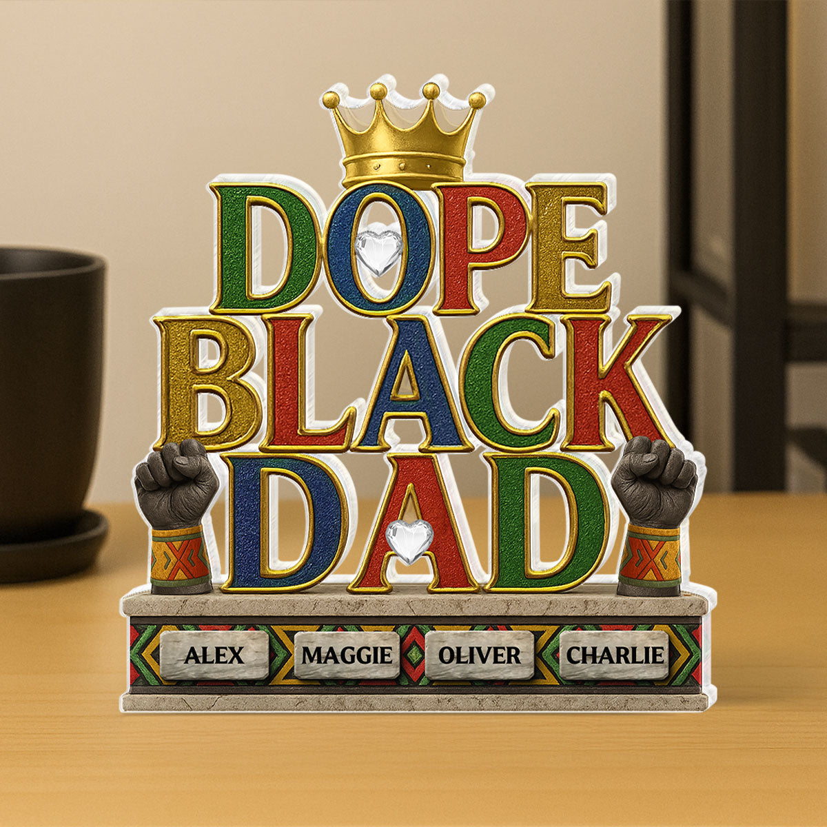 Dope Black Dad Kids Names Personalized Acrylic Block,  Gift