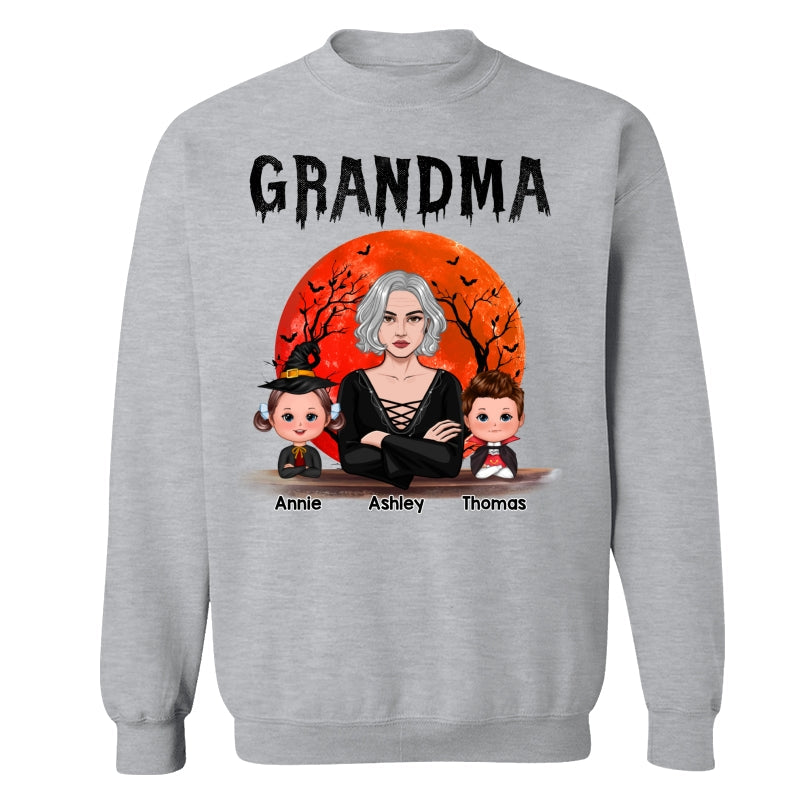 Grandma Mom Witch With GrandKids Halloween Woman Vector Personalized Shirt