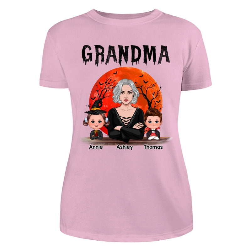 Grandma Mom Witch With GrandKids Halloween Woman Vector Personalized Shirt