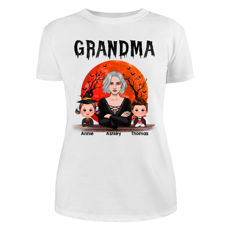 Grandma Mom Witch With GrandKids Halloween Woman Vector Personalized Shirt