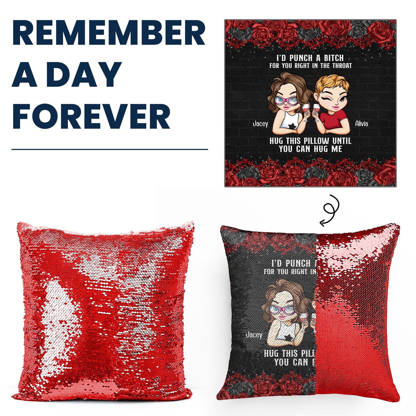 I'd Punch A B*tch For You Right In The Throat - Custom Sequin Pillow