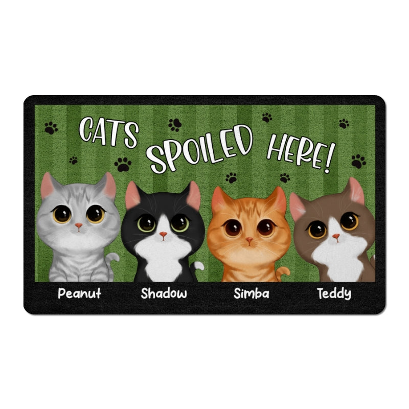 Watercolor Cute Cats Green Background Cats Spoiled Here Welcome Personalized Doormat