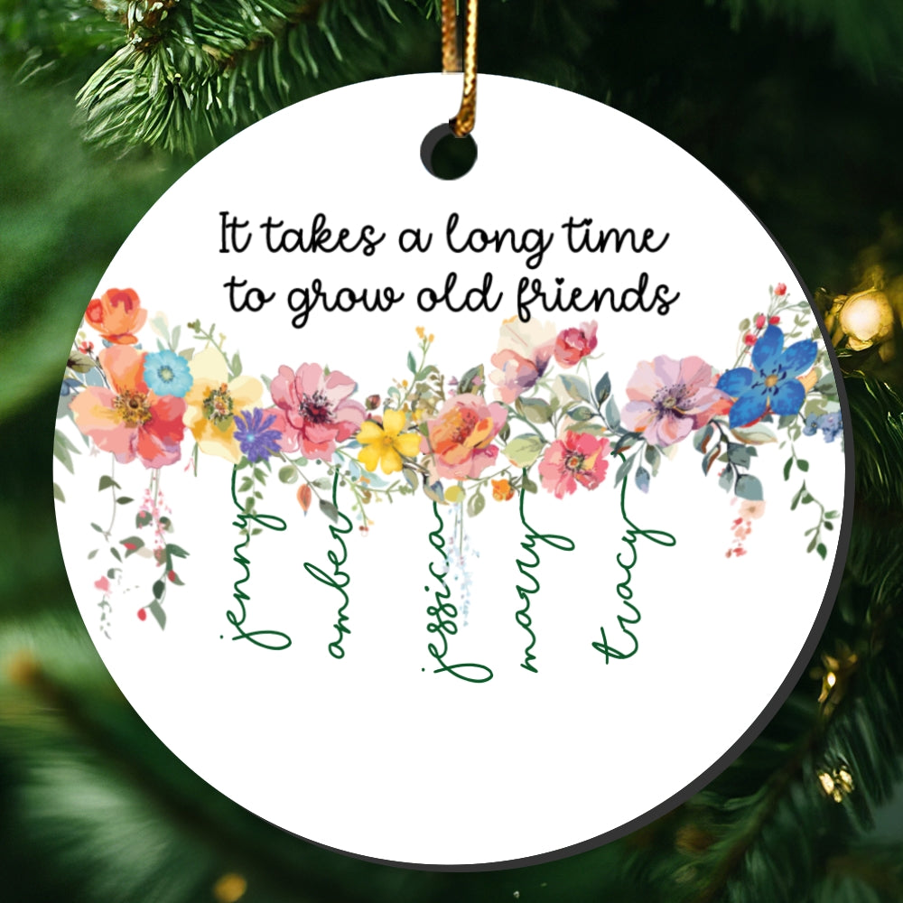 Grow Old Friends Vine Flowers Personalized Circle Ceramic Ornament, Gift for Besties, Best Friends