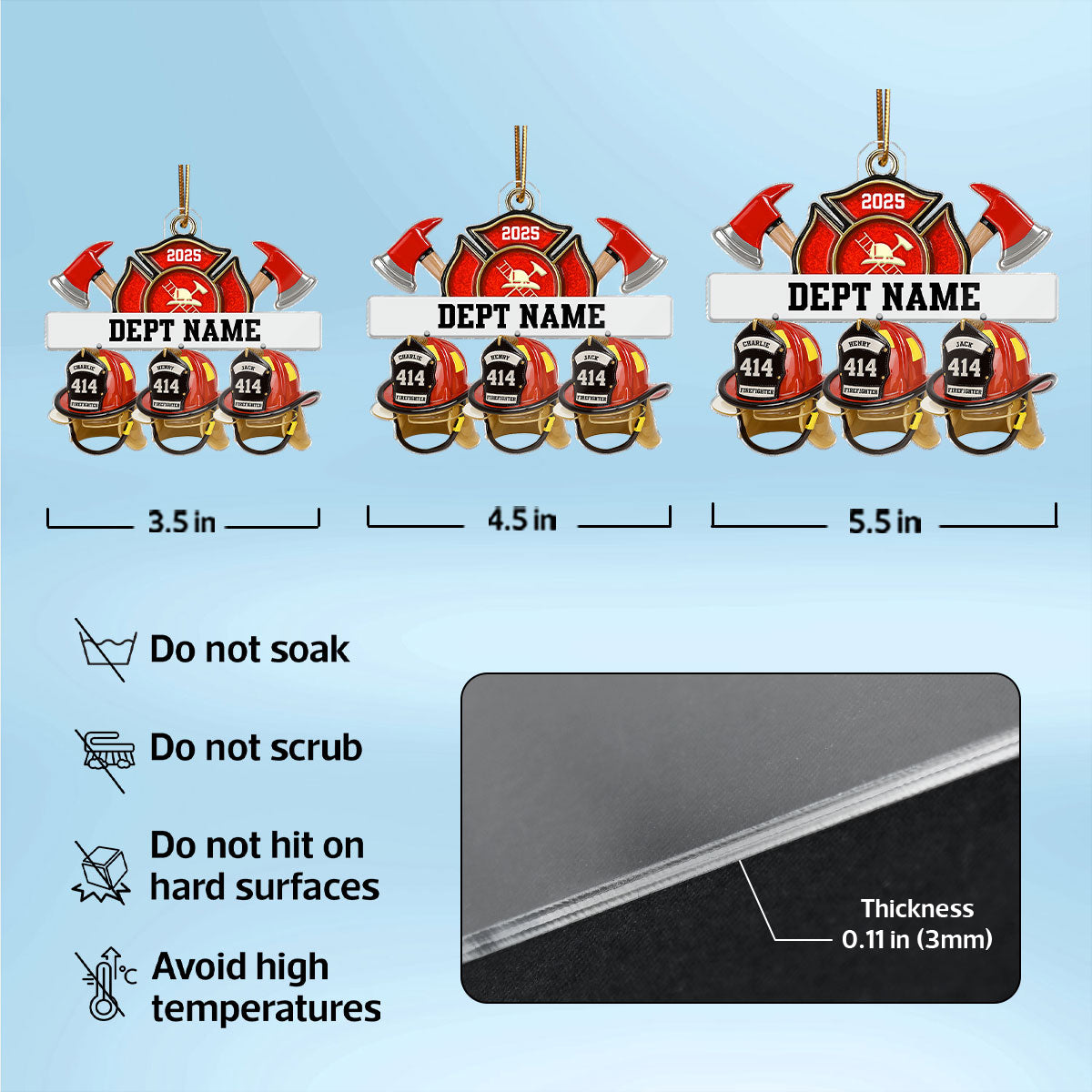 3D Effect Firefighter Station Helmets - Personalized Acrylic Ornament - Christmas Gift For Firefighter Station Department