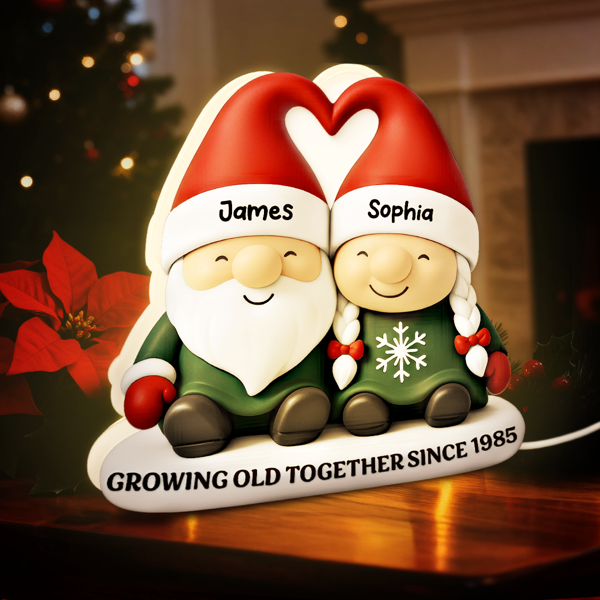 Christmas Gnome Couple Growing Old Together - Personalized Light Box - Gift For Couple
