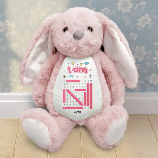 I Am Affirmation Kid Word Search Puzzle - Personalized Bunny Plush