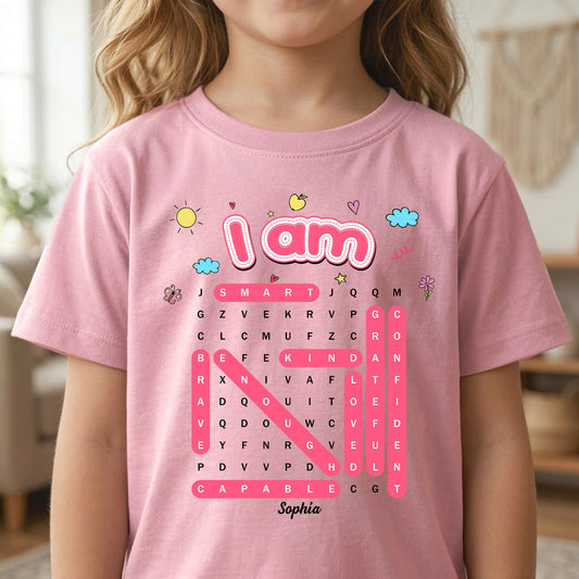 I Am Affirmation Kid Word Search Puzzle - Personalized Shirt