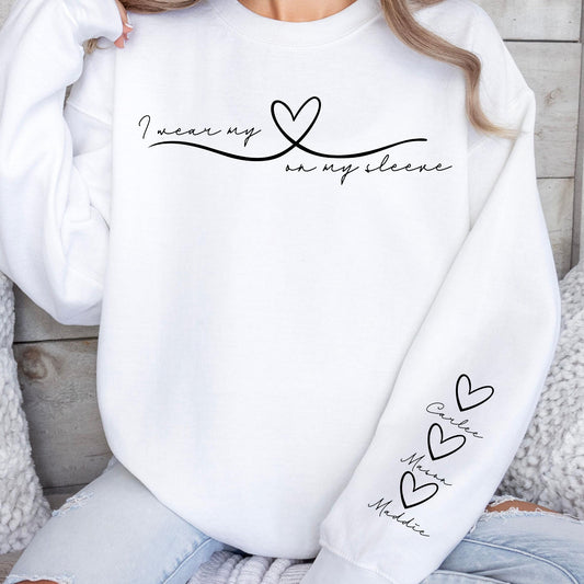 I Wear My Heart On My Sleeve Mother's Day Gift For Mom, Grandma, Auntie - Personalized Sweatshirt