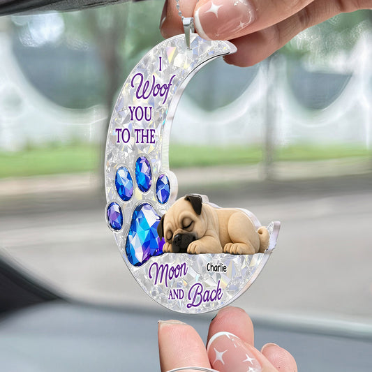 I Woof You To The Moon And Back - Personalized Rear View Mirror Accessory