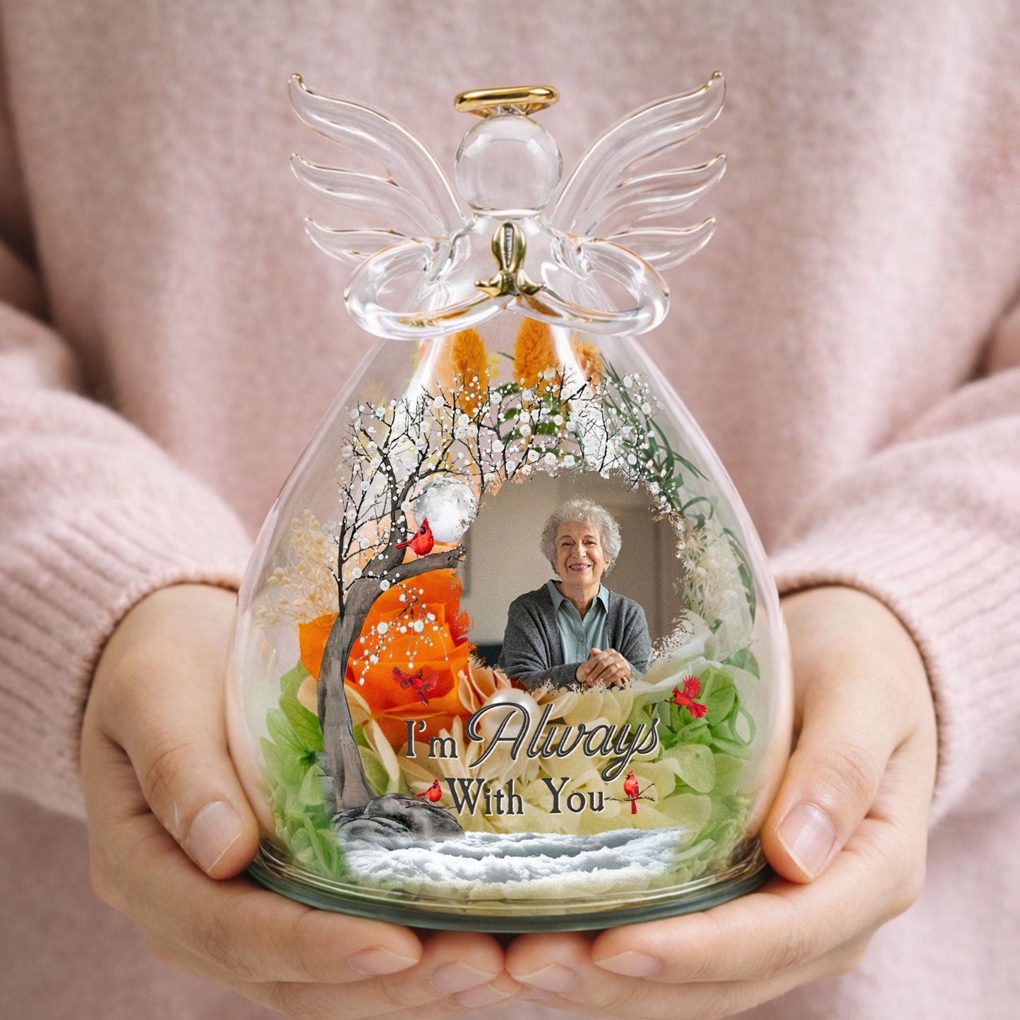 I'm Always With You - Personalized Flower In Glass Angel Figurines