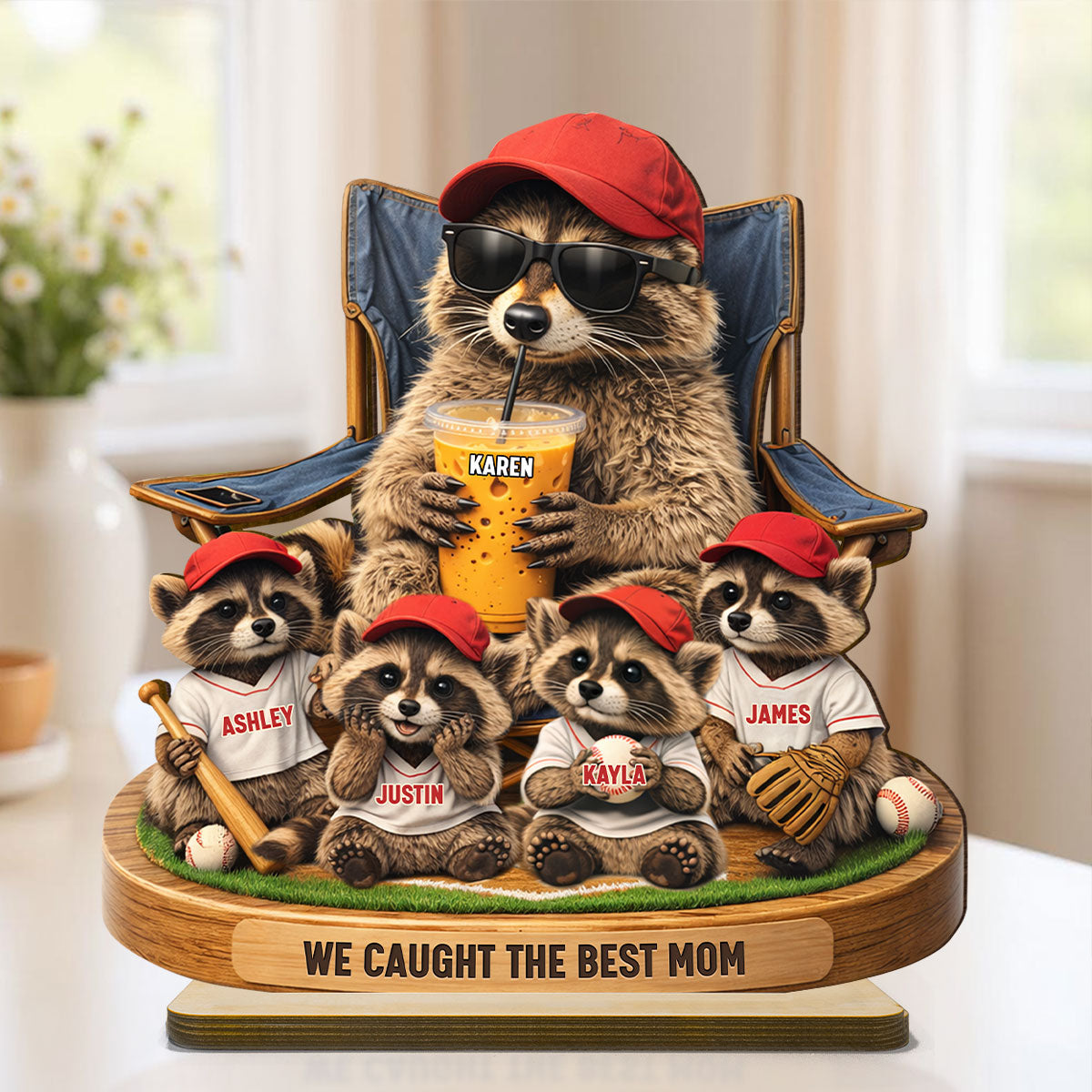 Raccoon We Caught the Best Mom - Personalized 2-Layered Wooden Plaque - Mother's Day Gift for Mom, Wife