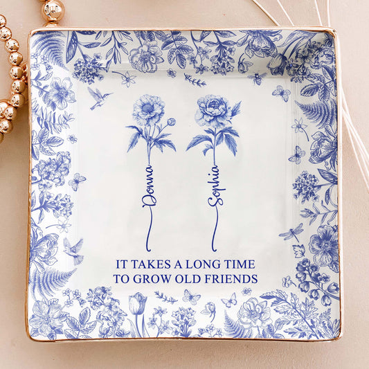 If Besties Were Flowers I'd Pick You - Toile De Jouy Birth Flowers - Personalized Jewelry Dish